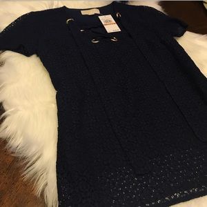 NWT Michael Kors Navy Short Sleeve Lace Tee